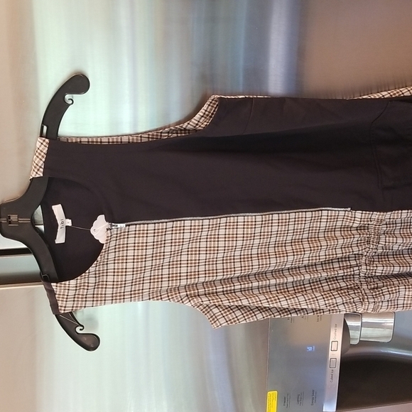 💕TIBI💕 Sana Check Colorblock Sleeveless Midi Dress Recycled Wool Blend Shift 6 - Picture 13 of 16